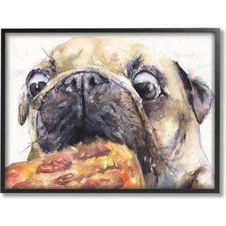 Stupell Industries Pug og Pizza Funny Dog Pet Animal Watercolor Paint