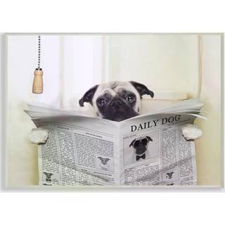 Stupell Industries Pug Reading Avis i badev?relset overdimensioneret strakt l?rred v?gkunst 24 x 1,5 x 30 stolt lavet i USA
