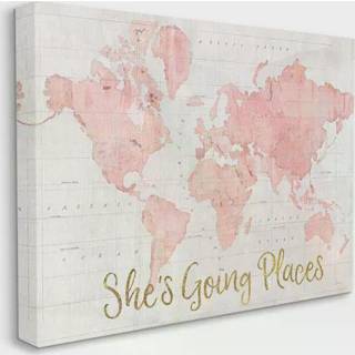 Stupell Industries Hun går steder Citat Pink Watercolor World Map 24 X 30 (AB-961_CN_24X30)