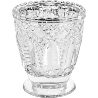 4 stk. sølvfarvede glaslysestager, bredde 7cm, højde 8cm, elegant finish