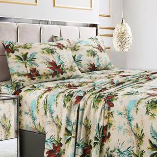 Tribeca Living queensize seng ark s?t 300 tr?dantal bl?d bomuldssaten blomsterprint med ekstra dybe lommer 4-delt senget?j s?t Paradise Island Mu