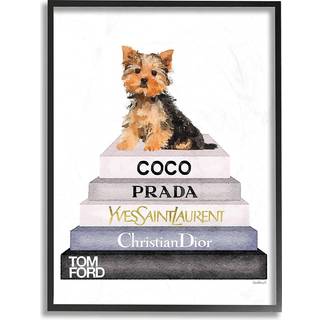 Stupell Industries Book Stack Yorkie Dog Glam Fashion Watercolor Black Framed Wall Art 11x14 Multi-Color