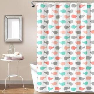 Lush Decor Whale Broes Gardain - Fabric Ocean Fish Animal Print Design til børn 72 """" X 72 """" Pink og Aqua