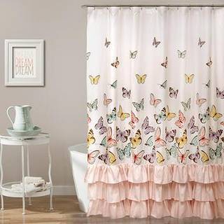 Lush Decor Pink Flutter Butterfly Bruser Gardin | Tekstureret ruffle print stof badeværelse indretning x 72 72 x 72