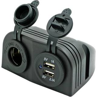 USB-stik + cigaretstik 1852-Marine, påbygning, Sort, 12 V / 24 V, USB-A + USB-A, med låg