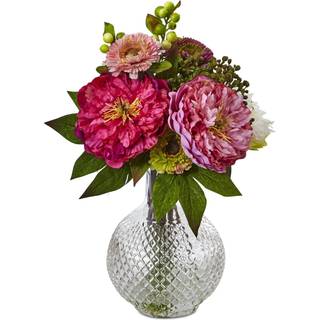 N?sten naturlig peony og mor i glasvase