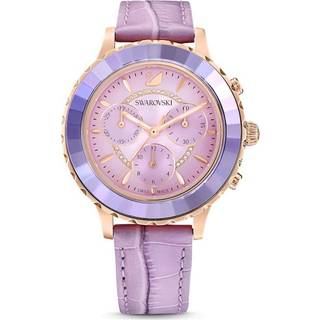 Octea Lux Chrono Uhr, Schweizer Produktion, Lederarmband, Violett, Roségoldfarbenes Finish
