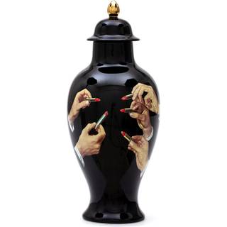 Seletti Vases - 'Lipsticks Black' vase in BLACK/MULTICOLOR Porcelain