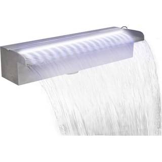 Rektangulær vandfaldsfontæne med LED-lys rustfrit stål 45 cm
