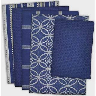 DII Assorteret Woven Kitchen Set Vittowle 18x28 Dishcloth 13x13 Nautical Blue 5 Piece