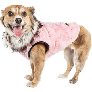 PET LIFE LUXE 'PINKACHEW' CHARMERING DESIGNER MINK FUR HUNDCOL - PET HUND JACK med let kroge -og -loop maveindkapslinger - vinterhundfrakke til l