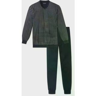 Schiesser Herren Pyjama blau Jersey-Baumwolle Kariert