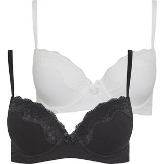 2 Pack Tall Black & White Cotton Tshirt Bras 40D Lts | Tall Women's Bras