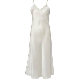 Lady Avenue Pure Silk Long Nightgown With Lace - Ivory - Medium