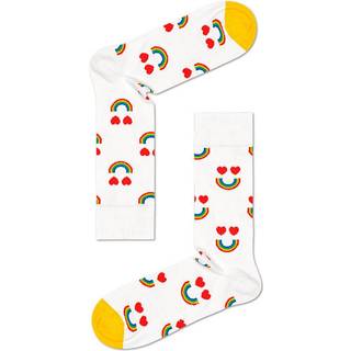 Happy Rainbow Sock | Colorful Fun Socks - White, Yellow, Red, Green, Blue - 41-46