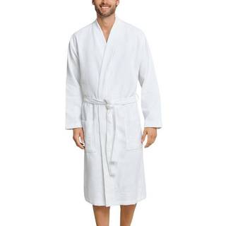 Schiesser Essentials Waffle and Terry Bathrobe - White - XX-Large