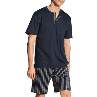 CALIDA Herren Pyjama blau Jersey-Baumwolle Gestreift Comfort Fit