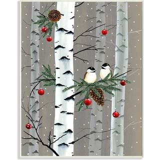 Stupell Industries Birds and Holiday Ornamenter Birch Tree Forest Design af Grace Popp Wall Plaque 13 X 19 Brown