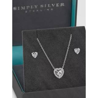 Simply Silver 925 Cubic Zirconia Halo Hjerte'sæt - GaveæskeEn