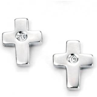 D For Diamond Silver Diamond Cross Children's Stud Earrings - D8506