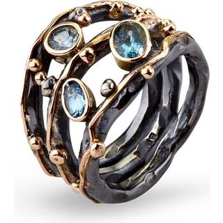 Tribeca Stones Aqua Sterling Sølv Ring fra By Birdie med 14 Karat Guld Og Blå Aquamarin