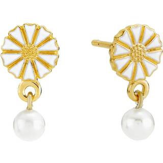 Lund Copenhagen marguerit ørering 7,5 mm med perle - forgyldt/hvid - 9095039-33-M