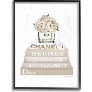 Stupell Home D? Cor Collection High Fashion Bookstack med solbrune blomster indrammet Giclee Texturized Art 11 X 14 Multi-Color