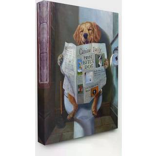 Stupell Industries hund som läser tidningen på toalett rolig målning duk väggkonstdesign av konstnären Lucia Heffernan