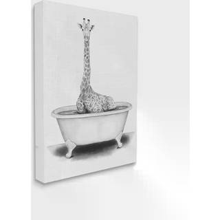 Stupell industrier giraff i et karbad sjovt dyre badev?relse tegning design af rachel neiman v?g art 16 x 20 l?rred