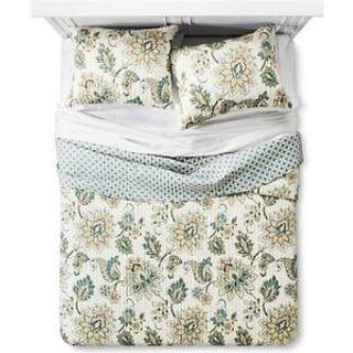 Levtex Home - Gray Palladium Quilt Set - King/Cal King Quilt 106x92in. To King Pillow Shams 36x20in. - Paisley - Grøn gul grå blå og hvid - reve