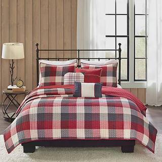 Madison Park Reversible Quilt Cabin Lifestyle Plaid Design - All Season Breathable Coverlet Bedning Bedning Bedding Set Matching Shams Full/Queen