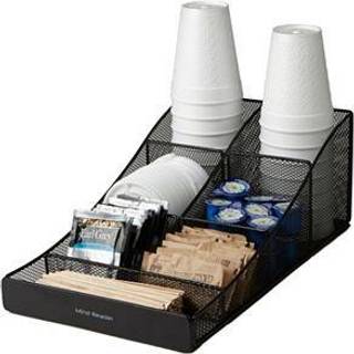 Mind Reader Cup and Condiment Station Boundrops Organizer Coffee Bar Kitchen Metal Mesh 8.5 """" L X 14.5 """" W X 5.25 """" H Black