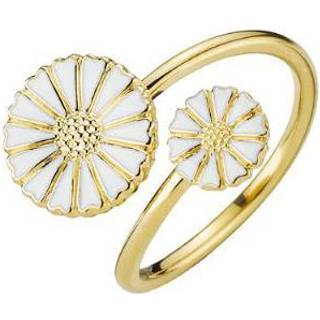 Lund Copenhagen Marguerit ring, 2 blomster i forgyldt med hvid emalje