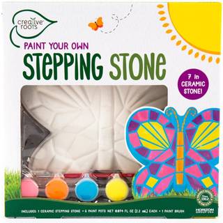 Creative Roots Mosaic Butterfly Stepping Stone Kit inkluderer 7-tommer keramisk springbr?t & 6 Levende maling Maling dit eget springbr?t DIY Step