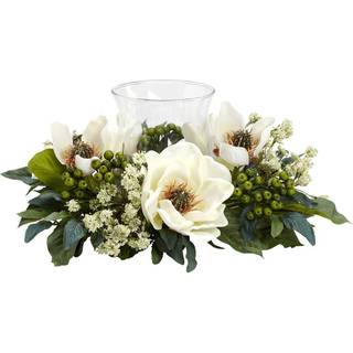 Næsten naturlig Magnolia Candelabrum silke blomsterarrangement kunstig plante 14 tommer. W x 14 in. D x 6,5 in. H Green