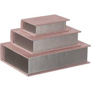 Pink S?t med 3 Velvet Vintage Storage Wood Antique Classic Decorative Book Box Holder