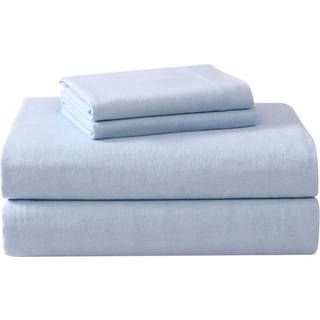 Laura Ashley - Twin Sheet Set Cotton Flannel Bedding b?rstet for ekstra bl?dhed og komfort (Serene Blue Twin)