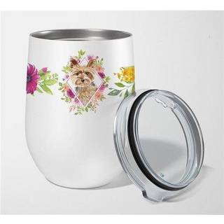 """" Caroline's Treasures Yorkie Pink Flowers Rustfrit stål 12 oz Stamless vinglas Rejsisoleret tumblere Multicolor """"