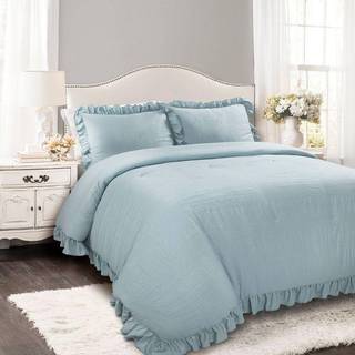 Lush Decor Reyna Ruffle Comforter Set - 3 Stykke Hyggeligt Ruffled Bedding Set - Tidløs elegance og komfort til soveværelse - King Lake Blue
