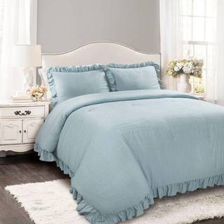 Lush Decor Reyna Ruffle Comforter Set - 3 Stykke Hyggeligt Ruffled Bedding Set - Tidløs elegance og komfort for sovesal - Fuld/ Queen Lake Blue