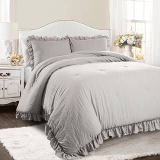 Lush Decor Reyna Ruffle Comforter Set - 3 Stykke Hyggeligt Ruffled Bedding Set - Tidløs elegance og komfort for sovesal - fuld/ dronning lysegrå