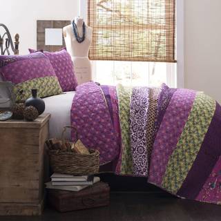 Lush Decor Royal Empire Reversible Cotton Quilt Set - 3 stykker stribet senget?j s?t - fed og farverige bohemiske m?nstre - bl?d bomuldsf?lelse -