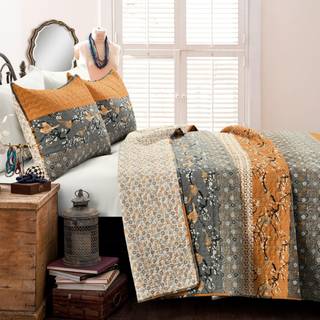 Lush Decor Royal Empire Reversible Cotton Quilt Set - 3 stykker stribet senget?j s?t - fed og farverige bohemiske m?nstre - bl?d bomuldsf?lelse -