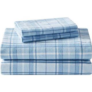 Laura Ashley - King Sheet Set Cotton Flannel Bedding b?rstet for ekstra bl?dhed og komfort (Mulholland Plaid Blue King)