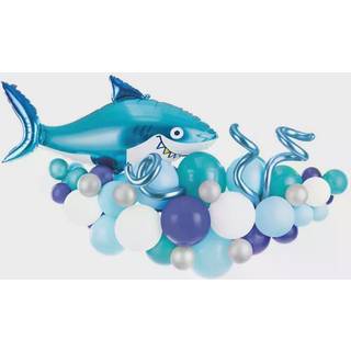 Ballonguirlande Hajtema Turkis Sølv Blå 150x95 cm – Inkl. Haj Folieballon &amp; Dekorationssæt
