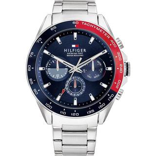 Tommy Hilfiger - Owen Herreur med stål lænke og sort skive m rød detalje