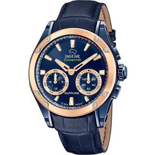 Jaguar Hybrid Diver herreur i rosa stål, sort med chronograf og blå læderrem