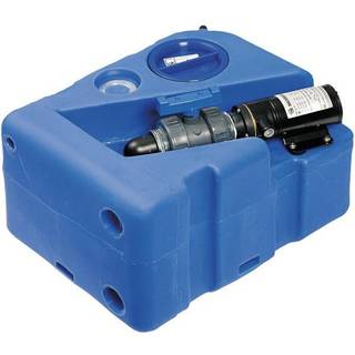 Septiktank / gråvandstank, 40 liter, med maceratorpumpe (24 V) &amp; Inspektionslåg, 500 x 390 x 300 mm, MDPE (polyethylen), blå