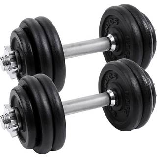 Songmics Sæt med 2 støbejerns håndvægte, 2 x 15 kg vægtplader, justerbar til mænd Kvinder træning, stålgreb, fitnessuddannelse, vægtløftning, hjemmece