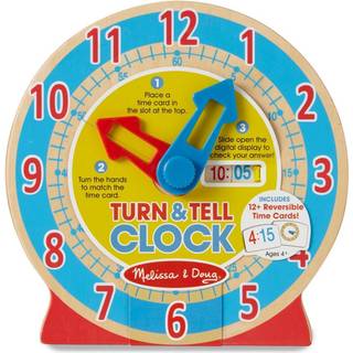 Melissa & Doug Turn & Tell Wood Clock - Uddannelseslegetøj med 12 reversible tidskort Røde